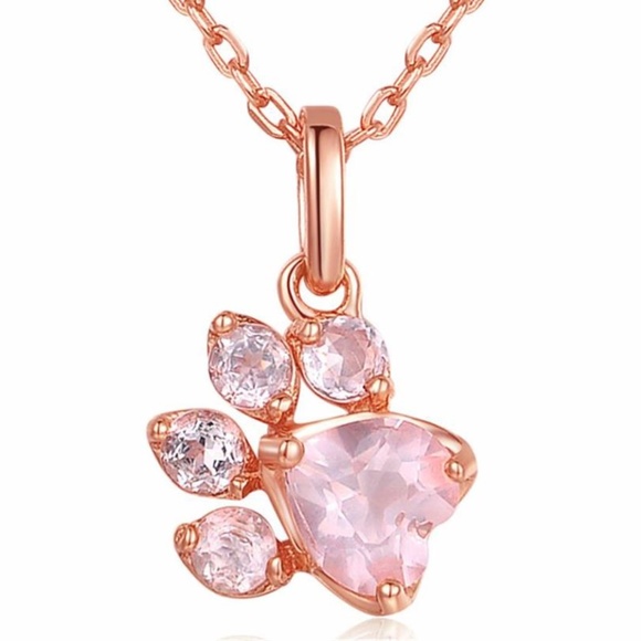 Pink Crystal Dog Paw Necklace in RoseGold - Picture 3 of 3